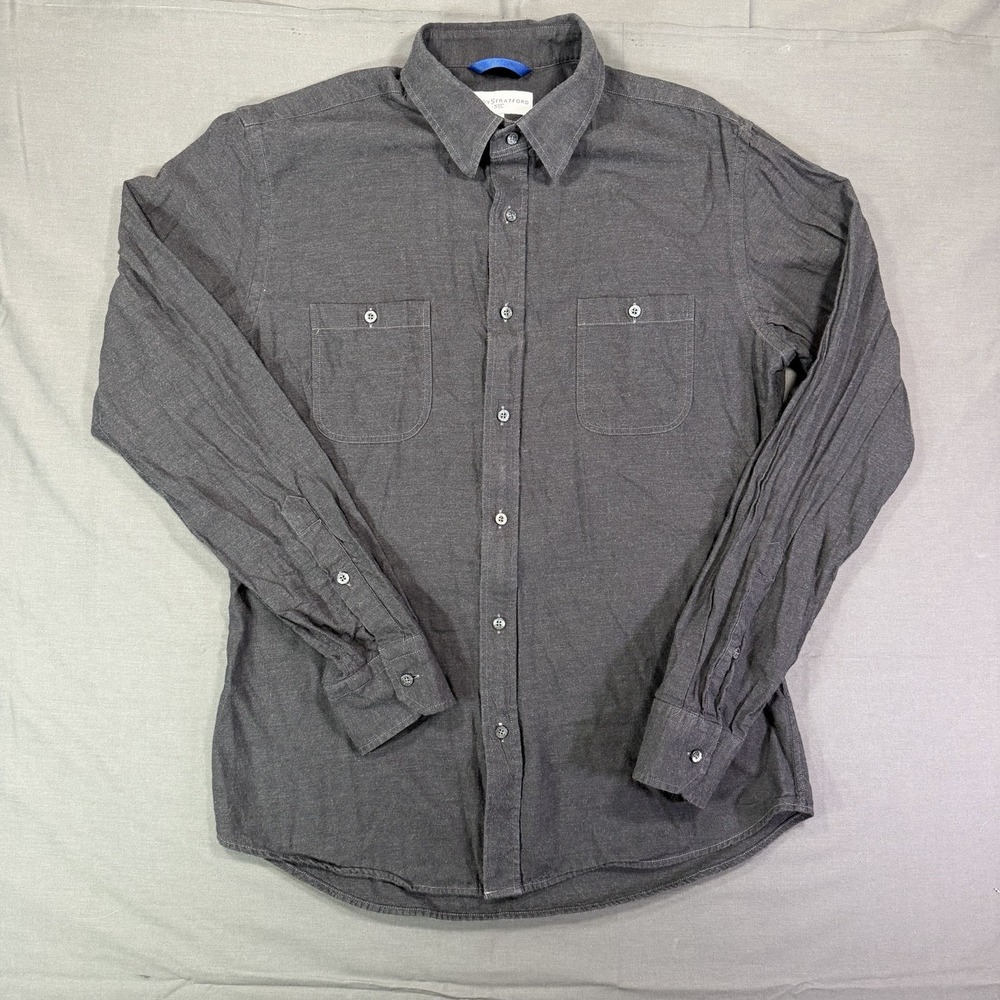 Teddy Stratford Zip Fit Shirt Men's 3 Gray Preppy Hidden Zip Up Button Casual